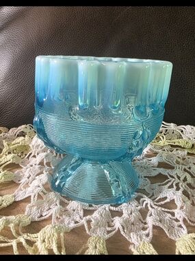 Blue Ombre Art Glass Pedestal Vase
